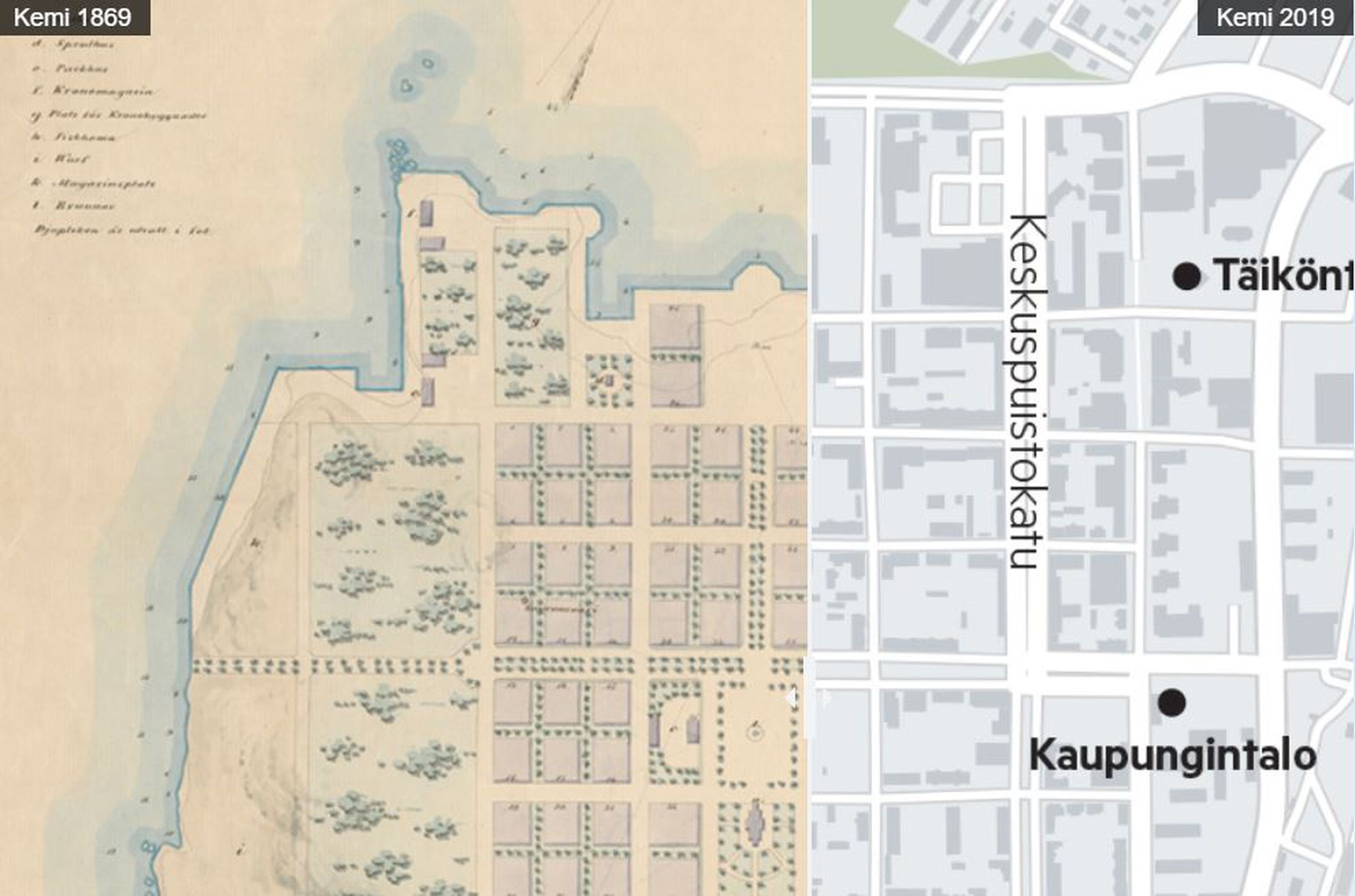 Aluksi kaupunki oli tyhjä – Vertaile Kemin karttoja vuosilta 1869 ja 2019 |  Lapin Kansa