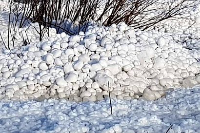 Varsinainen löytö: Luontoäiti väsäsi kasapäin jäisiä lumipalloja rantaan