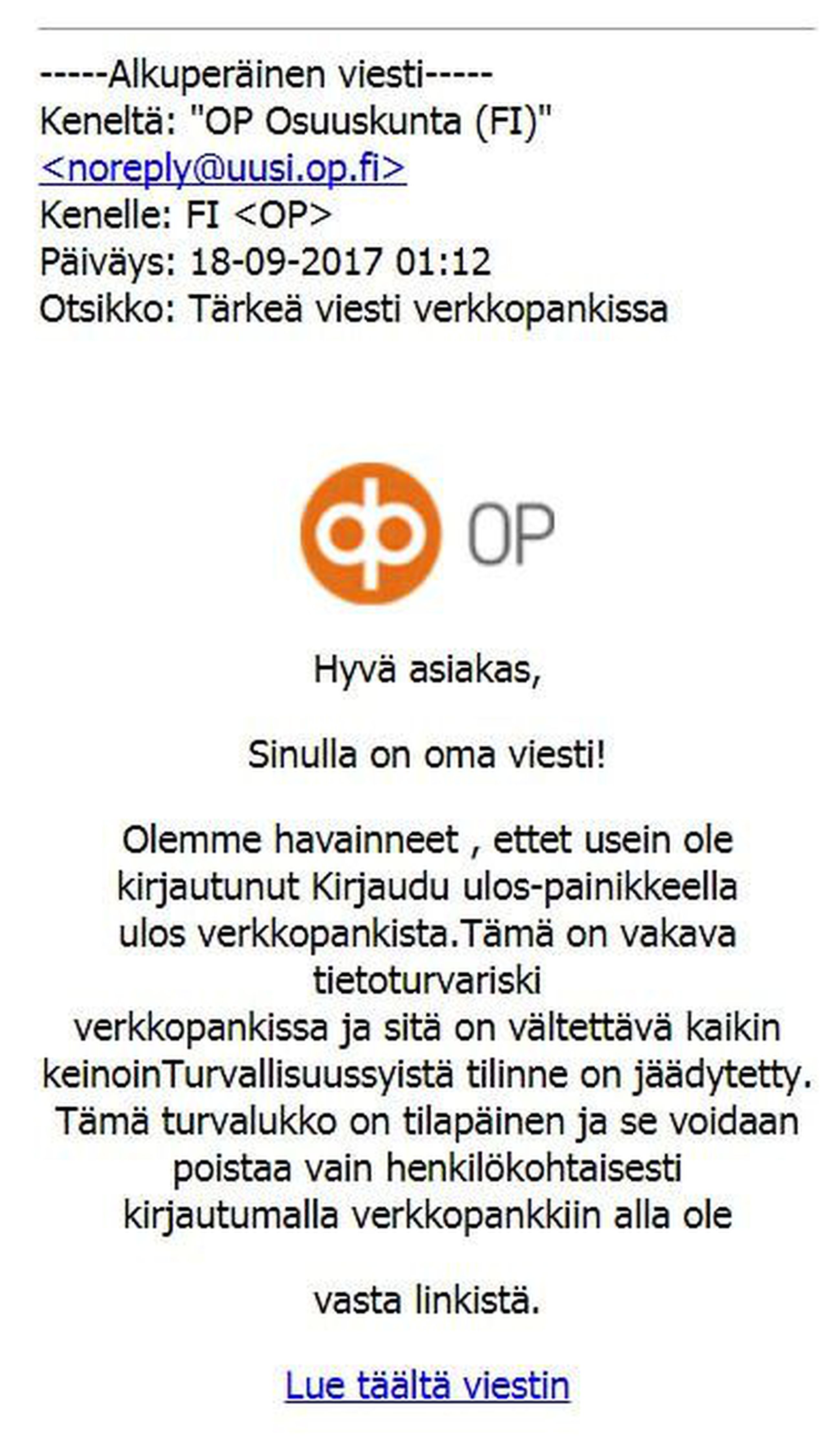 Huijausviestejä OP:n nimissä – Kalle Arvio: pankki ei koskaan lähetä  linkkiä sähköpostiin | Siikajokilaakso