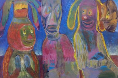 Kuvataidearvio: Ville-Pekka Vihman sadunomaisissa maalauksissa värikkäät vieraat juhlivat ja Toripolliisikin nyrjähtää