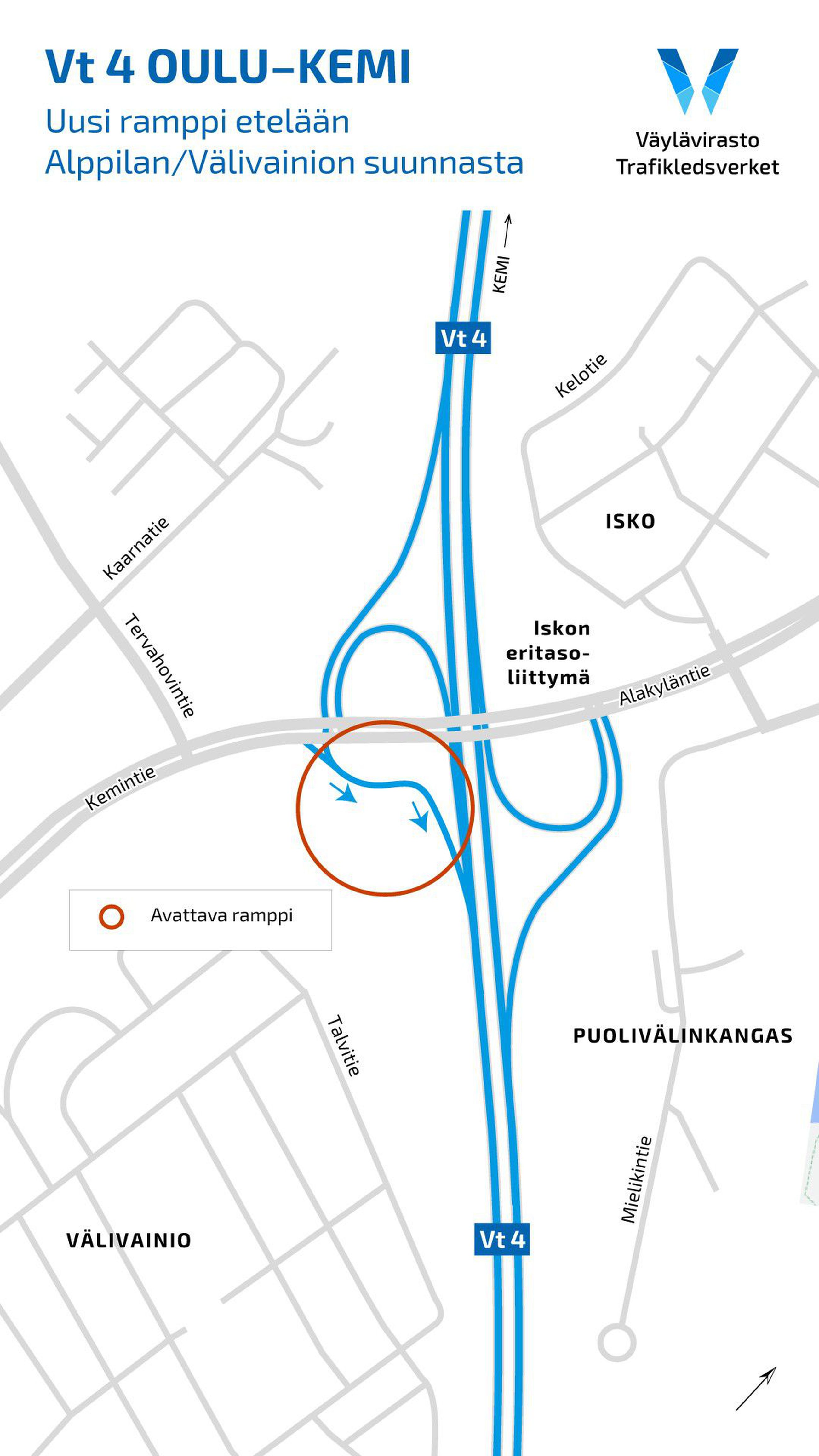 Pohjantien Iskon eritasoliittymien parannustyöt etenevät, kiertotie poistuu  ja uusi ramppi tulee käyttöön – Oulu-Kemi -välin parannusurakan loppu  häämöttää | Kaleva