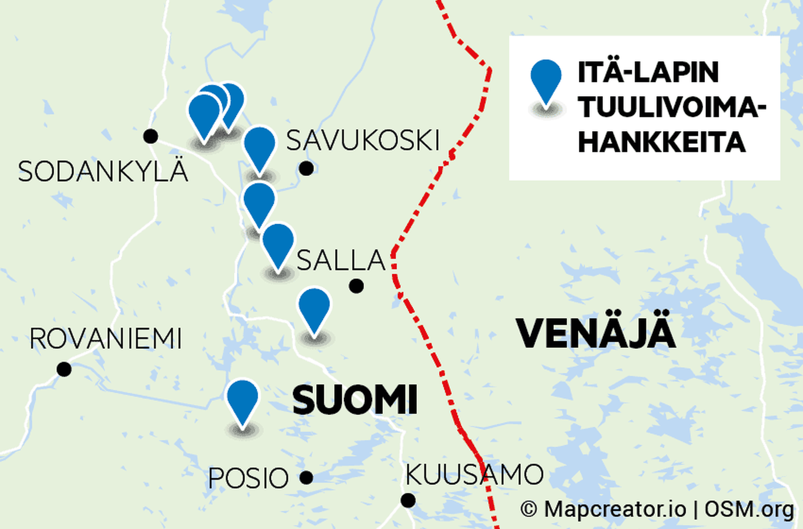 Itärajan valvonta rajoittaa tuulivoiman rakentamista Itä-Lappiin –  Puolustusvoimat on antanut useita puoltavia lausuntoja Savukoskelle: 