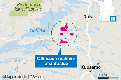 La­ti­tu­de löysi uuden ko­bolt­ti­esiin­ty­män Ol­lin­suon alueel­ta, reilun kym­me­nen ki­lo­met­rin päässä Rukalta