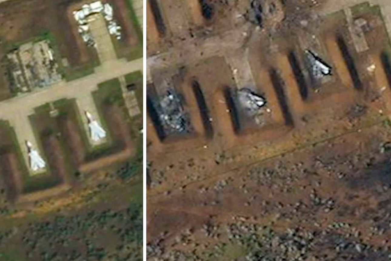 Katso video: Satelliittikuvat näyttävät laajat tuhot Venäjän lentotukikohdassa miehitetyllä Krimillä